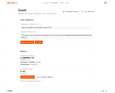 Miden-Zcash screenshot 1